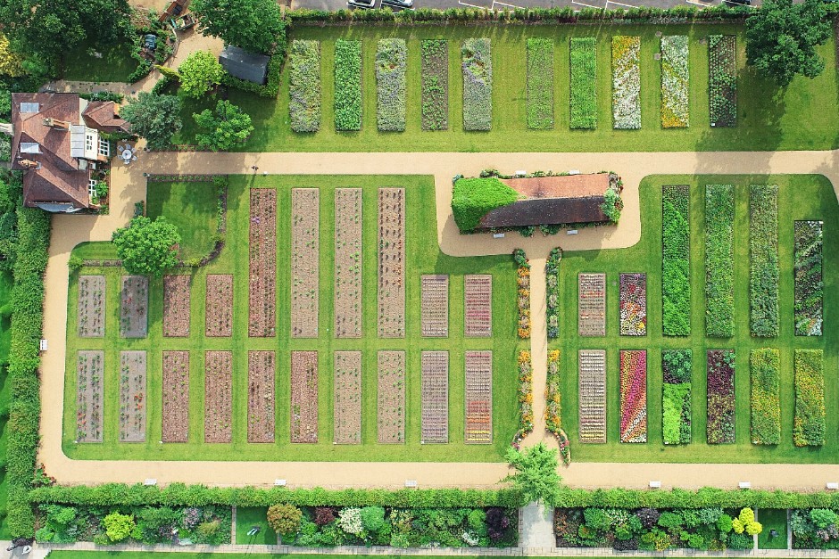 Aerial view of trials field at Wisley